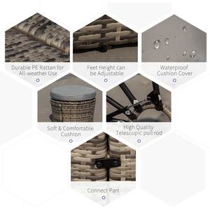 Outsunny 5 Piece Cushioned Outdoor Rattan Round Sofa Set - Grey by Outsunny