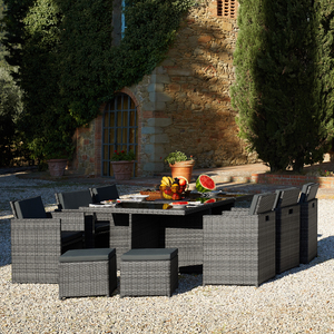 New York Rattan Garden Furniture Set with Protective Cover - LIght Grey by tectake