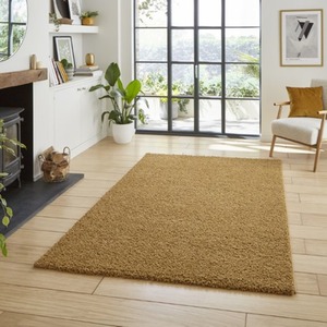 Washable Gold Polyester Shaggy Rug - Gold / 160x230cm by The Rug Wholesaler