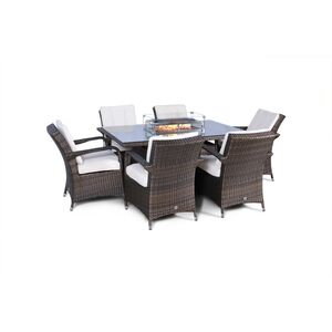 Arizona Fire Pit Square Rattan Patio Dining Set - Brown / 6 by Giardino