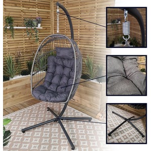 Steel Frame Hanging Egg Chair with Stand, Cover and Cushions - Grey by Samuel Alexander