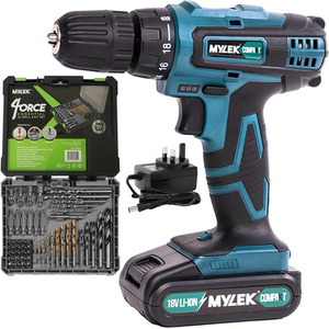 Cordless LED Drill with MYLEK 4ORCE Accessory Kit - Blue Black / 50Pc by Mylek
