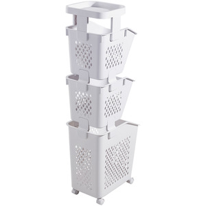 Multi Tier Laundry Baskets with Wheels and Rack - White / 99cm by lifeideas