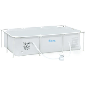 Rust Resistant Steel Frame Pool with Filter Pump - Grey by Furnico Living Ltd