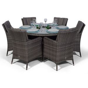 Savannah Round Rattan Patio Dining Set with Ice Bucket Drinks Cooler - Grey / 6 by Giardino