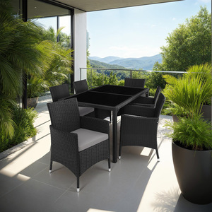 Rattan Garden Furniture Set 61 With Protective Cover - Black/Grey by tectake