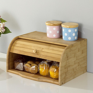 Bamboo Bread Bin with Rolling Lid - Wooden Colour by Livingandhome
