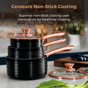 Linear Rose Gold 3 Piece Saucepan Set - Black by Tower