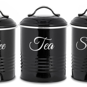 Innoteck Kitchen Canister Set Round 3 Piece Tea Coffee Sugar - Black by Innoteck