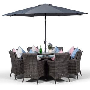 Savannah Round Rattan Patio Dining Set - Grey / 8 by Giardino