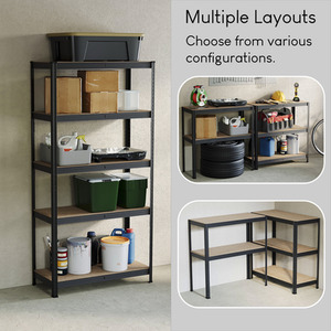 5 Tier Heavy Duty Adjustable Steel Garage Shelving Unit - 875kg Weight Capacity - Black / 40cm by Vida Designs