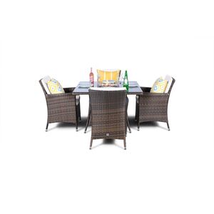 Savannah Fire Pit Square Rattan Patio Dining Set - Brown / 4 by Giardino