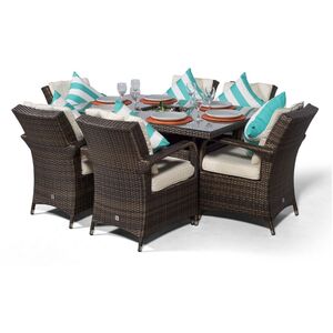 Arizona Square Rattan Patio Dining Set with Ice Bucket Drinks Cooler - Brown / 6 by Giardino