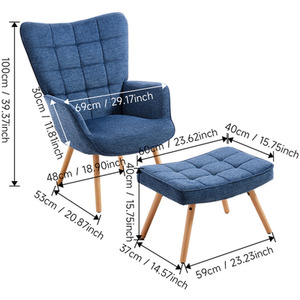 Upholstered Wingback Armchair with Footstool by Livingandhome