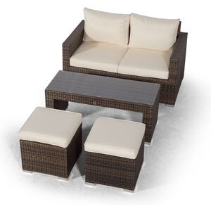 Giardino Sydney Rattan 2 Seater Sofa Set with Coffee Table and 2 Stools - Brown by Giardino