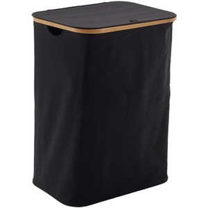 Laundry Basket with Lid and Handles - Black / 74cm by Livingandhome