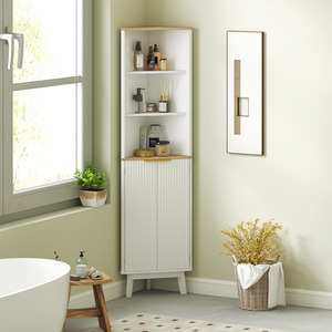 HOMCOM Tall Bathroom Storage Cabinet Bathroom Unit with Doors - White by HOMCOM