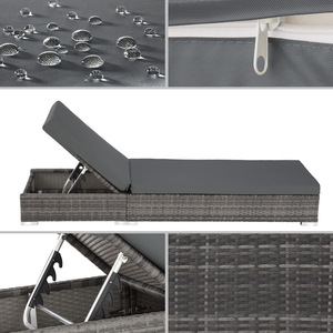 2 Rattan Sunloungers with Table and Protective Cover - Grey by tectake