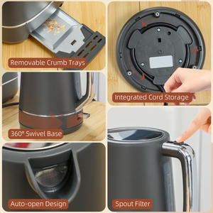 HOMCOM 1.7L Fast Boil Kettle and 2 Slice Toaster Set Defrost Reheat - Grey by HOMCOM