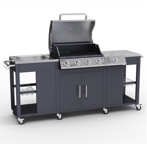 Petersburg Outdoor Kitchen with 4 Burner Gas Grill, Side Burner and sink - Black by Tepro