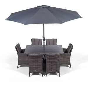Savannah Square Rattan Patio Dining Set - Grey / 6 by Giardino