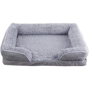 Removable Velvet Dog Bed with Non-Slip Base - Grey / Large by Livingandhome