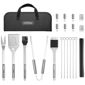 20 Piece with Storage Case BBQ Tools Set - Silver by VonHaus