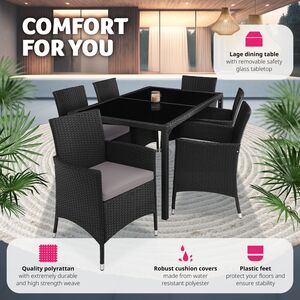 Rattan Garden Furniture Set 61 With Protective Cover - Black/Grey by tectake