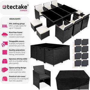 New York Rattan Garden Furniture Set with Protective Cover - Black by tectake