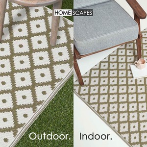 Homescapes Outdoor Rug Luxury Waterproof Reversible, Green May Geometric - Olive Green / 200cm by Homescapes