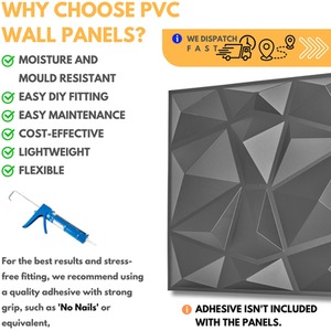 3D Wall Panels (50x50 cm) PVC Cladding Panel Silver Diamond Design by NOVECRAFTO