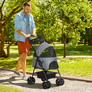 PawHut Dog Stroller Pet Travel Pushchair Foldable - Grey by PawHut