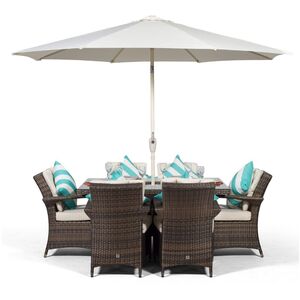 Arizona Square Rattan Patio Dining Set with Ice Bucket Drinks Cooler - Brown / 6 by Giardino