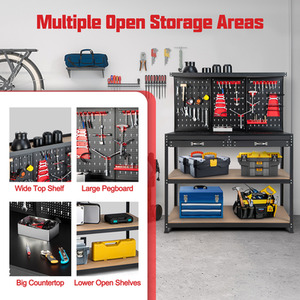 Multipurpose Workbench Garage Worktable - Black by Costway