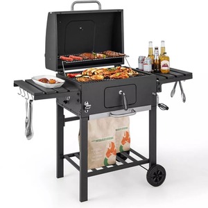 BBQ Smoker with Wheels and 2 Foldable Side Shelves - Black by Wyld and Coco