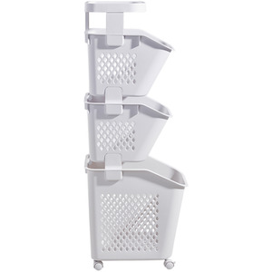 Multi Tier Laundry Baskets with Wheels and Rack - White / 99cm by lifeideas
