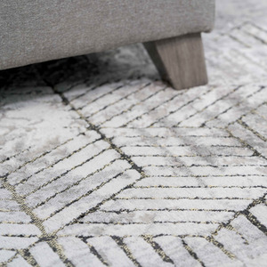 Grey Distressed Abstract Gold Geometric Motif Area Rug by The Rug House