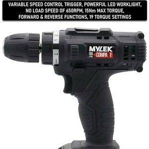 Mylek 18V Cordless Drill With 1500mAh Lithium Ion Battery Pack - Black by Mylek