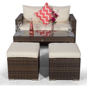 Giardino Sydney Rattan 2 Seater Sofa Set with Coffee Table and 2 Stools - Brown by Giardino