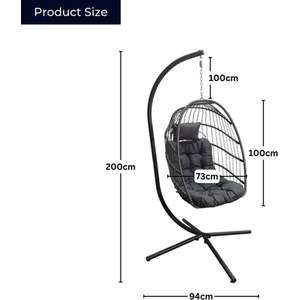 Steel Frame Hanging Egg Chair with Stand, Cover and Cushions - Grey by Samuel Alexander
