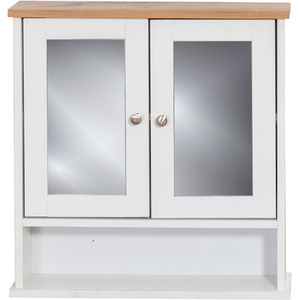 Mirrored Bathroom Cabinet 2 Door - White / 13cm / Chrome Metal Particle Board Pre-finished Oak by Timber Art Design