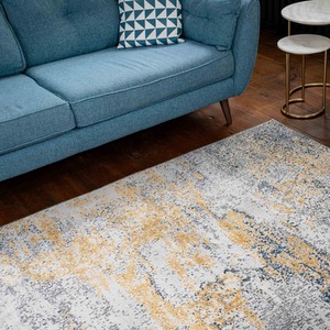 Silver Grey Ochre Distressed Abstract Living Area Rug by The Rug House