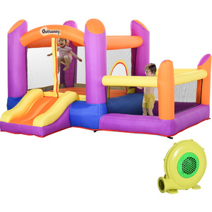 Outsunny Kids Bounce Castle 3 in 1 Trampoline Slide - Purple by Outsunny