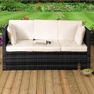 Rattan Sun Lounger Storage Sofa - Black by Comfy Living