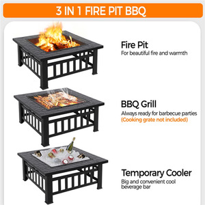 Square Metal Fire Pit with Cover and Poker - Black by Yaheetech