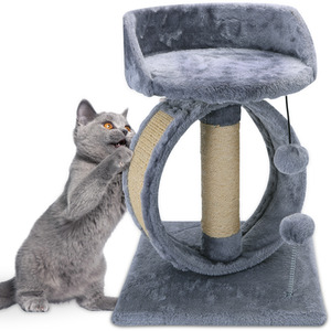 Cat Tree Tower Grey Kitten Scratching Post with Bed - Cat Tree Grey by Nobleza