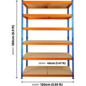 Extra Heavy Duty Racking Shelving 6 Levels - Blue & Orange / 120cm / 45cm by Trade Price Deals