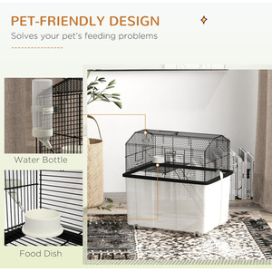 PawHut Small Animal Cage with Wheels, Deep Bottom, Ramp - Black by PawHut