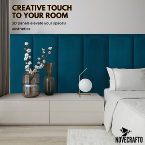Velvet Wall Panels 4 Pack with Adhesive - Anti-Collision Wall Mounted Headboards - Blue by NOVECRAFTO