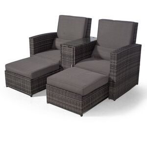 Nevada Double Reclining Rattan Sun Loungers Set - Grey by Giardino
